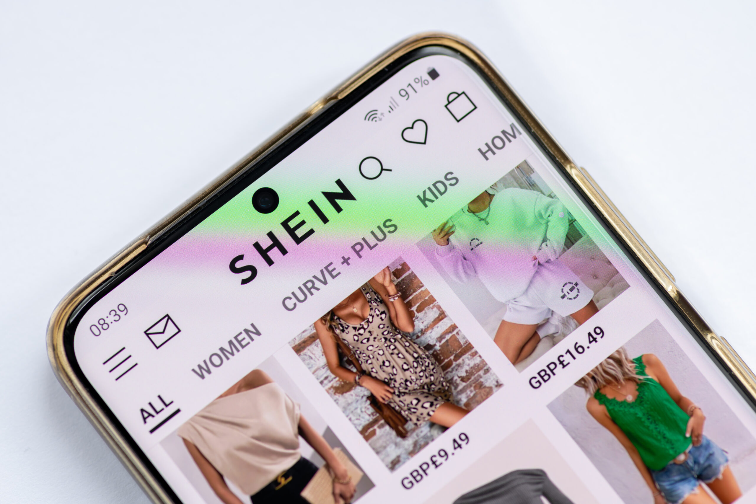 London. UK- 08.01.2023. The online wed pages of the fast fashion retailer giant Shein on a smartphone.